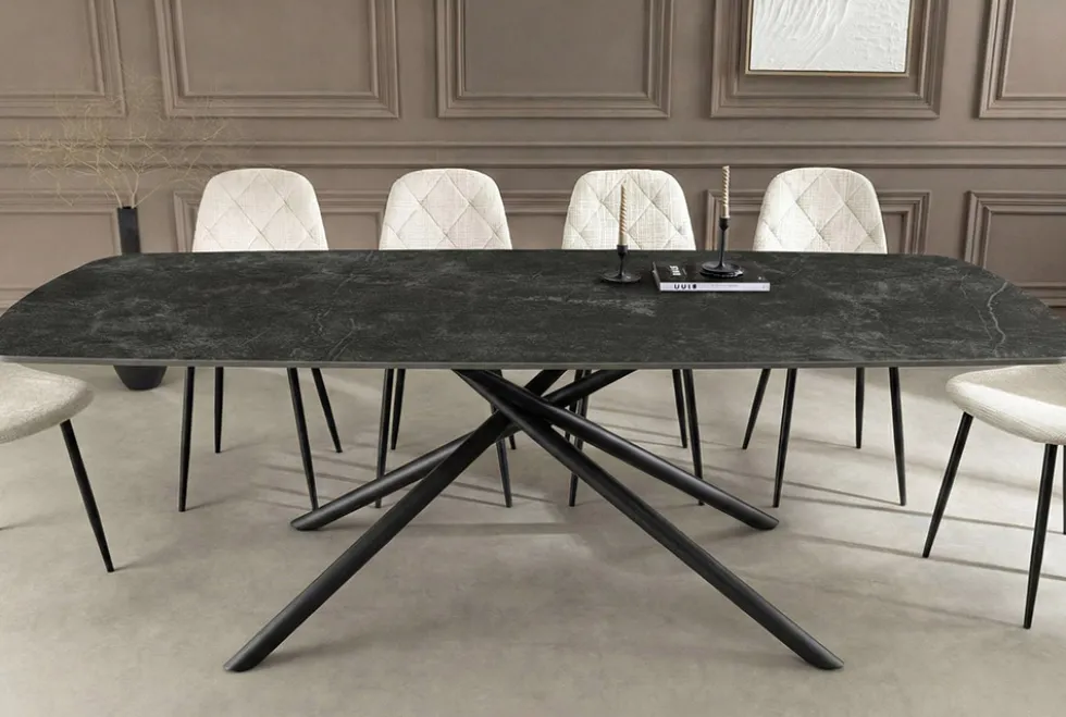Design Esstisch OSAKA 160cm anthrazit Keramik schwarz Sterngestell Metall