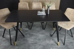 Design Esstisch PARIS 120cm schwarz Eichenholz mit goldenen Fußkappen