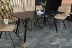 Design Esstisch PARIS 120cm schwarz Eichenholz mit goldenen Fußkappen