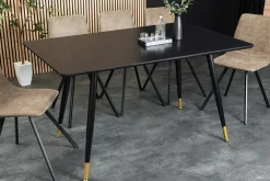 Design Esstisch PARIS 120cm schwarz Eichenholz mit goldenen Fußkappen