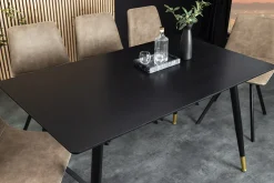 Design Esstisch PARIS 120cm schwarz Eichenholz mit goldenen Fußkappen