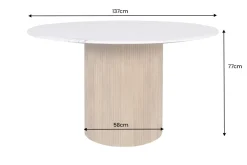 Design Esstisch TRES CHIC 140cm weiß Marmorplatte rund braun Mangoholz