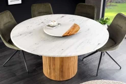 Design Esstisch TRES CHIC 140cm weiß Marmorplatte rund braun Mangoholz