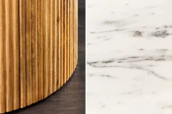 Design Esstisch TRES CHIC 140cm weiß Marmorplatte rund braun Mangoholz
