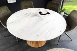 Design Esstisch TRES CHIC 140cm weiß Marmorplatte rund braun Mangoholz