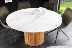 Design Esstisch TRES CHIC 140cm weiß Marmorplatte rund braun Mangoholz