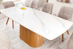 Design Esstisch UNIQUE 200cm weiß Eiche Keramik Marmor Säulenfuß