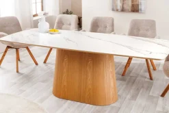 Design Esstisch UNIQUE 200cm weiß Eiche Keramik Marmor Säulenfuß