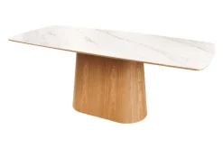 Design Esstisch UNIQUE 200cm weiß Eiche Keramik Marmor Säulenfuß