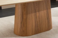 Design Esstisch UNIQUE 200cm natur braun Travertin Keramik Eichenholz Säulenfuß