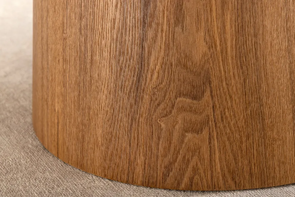Design Esstisch UNIQUE 200cm natur braun Travertin Keramik Eichenholz Säulenfuß