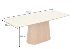 Design Esstisch UNIQUE 200cm natur braun Travertin Keramik Eichenholz Säulenfuß