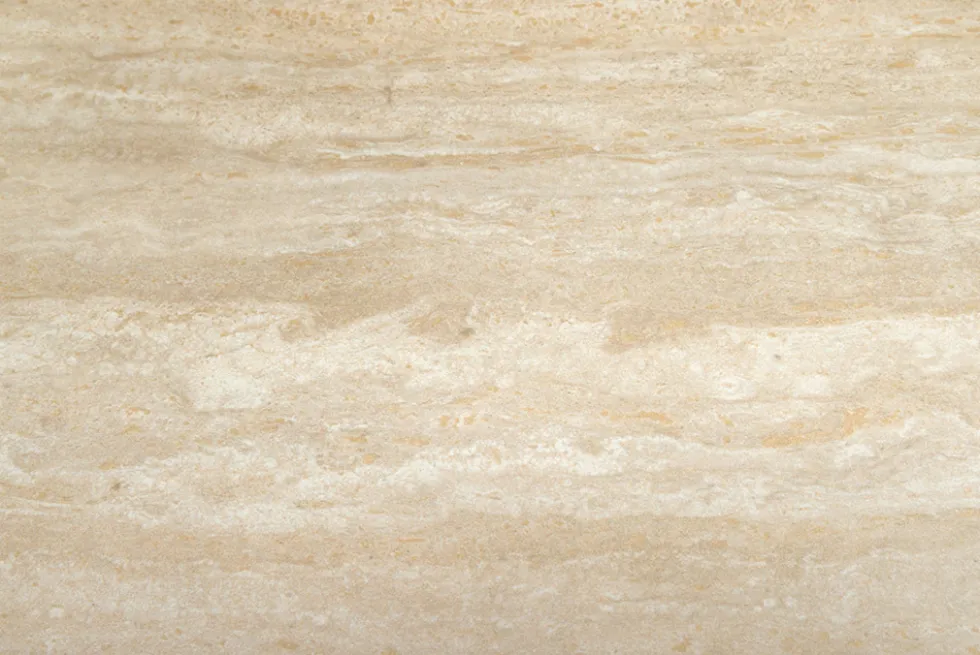Design Esstisch UNIQUE 200cm natur braun Travertin Keramik Eichenholz Säulenfuß