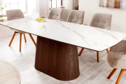 Design Esstisch UNIQUE 200cm weiß Walnuss Keramik Marmor Säulenfuß