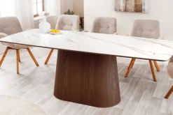 Design Esstisch UNIQUE 200cm weiß Walnuss Keramik Marmor Säulenfuß
