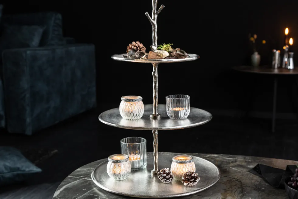 Design Etagere ABSTRACT 50cm silber mit drei Etagen