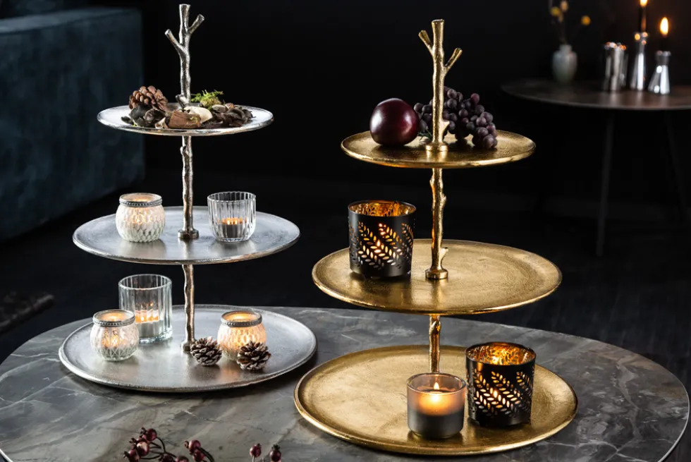 Design Etagere ABSTRACT 50cm gold Metall mit drei Etagen