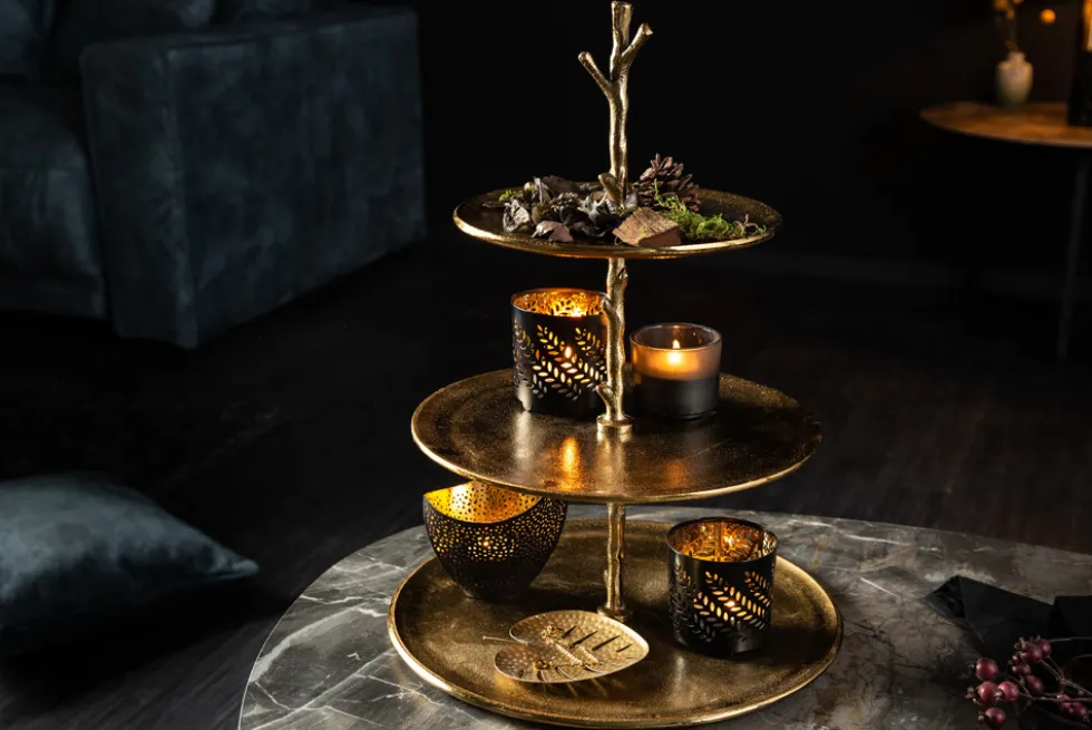 Design Etagere ABSTRACT 50cm gold Metall mit drei Etagen