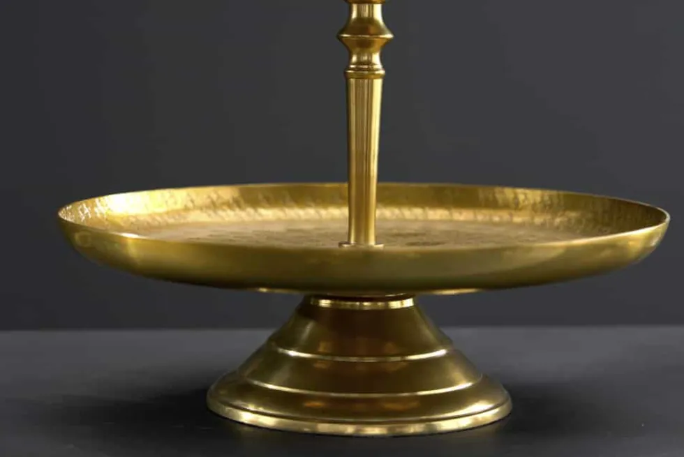 Design Etagere ORIENT 50cm gold im Wild Hammerschlag mit drei Etagen