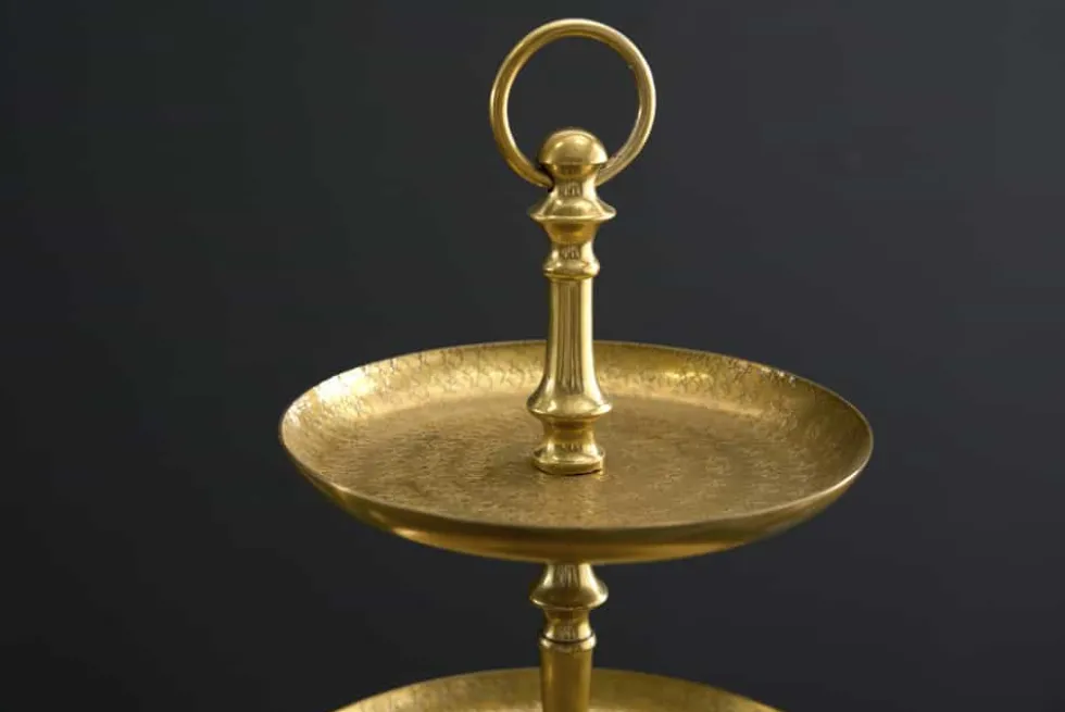 Design Etagere ORIENT 50cm gold im Wild Hammerschlag mit drei Etagen