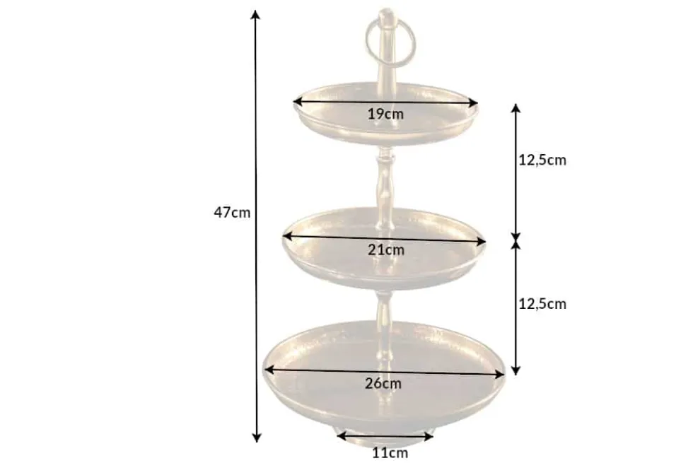 Design Etagere ORIENT 50cm gold im Wild Hammerschlag mit drei Etagen