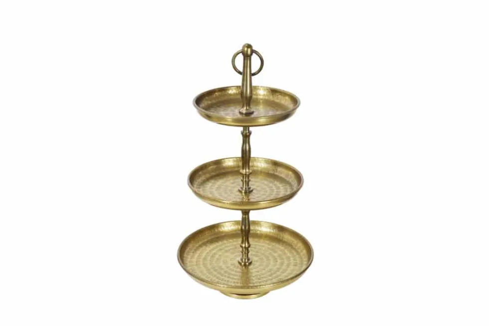 Design Etagere ORIENT 50cm gold im Wild Hammerschlag mit drei Etagen