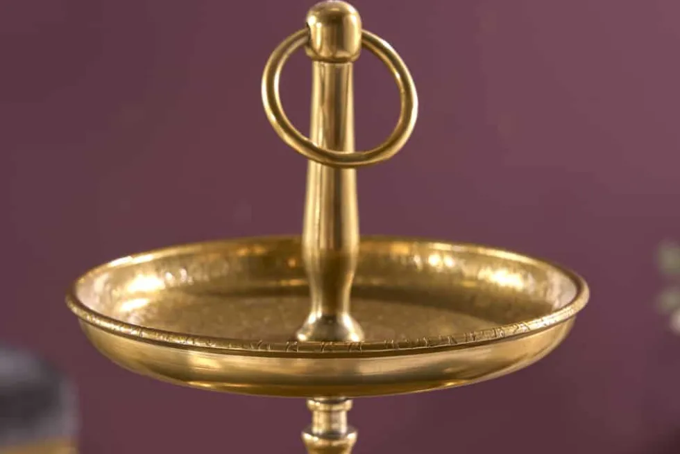 Design Etagere ORIENT 50cm gold im Wild Hammerschlag mit drei Etagen