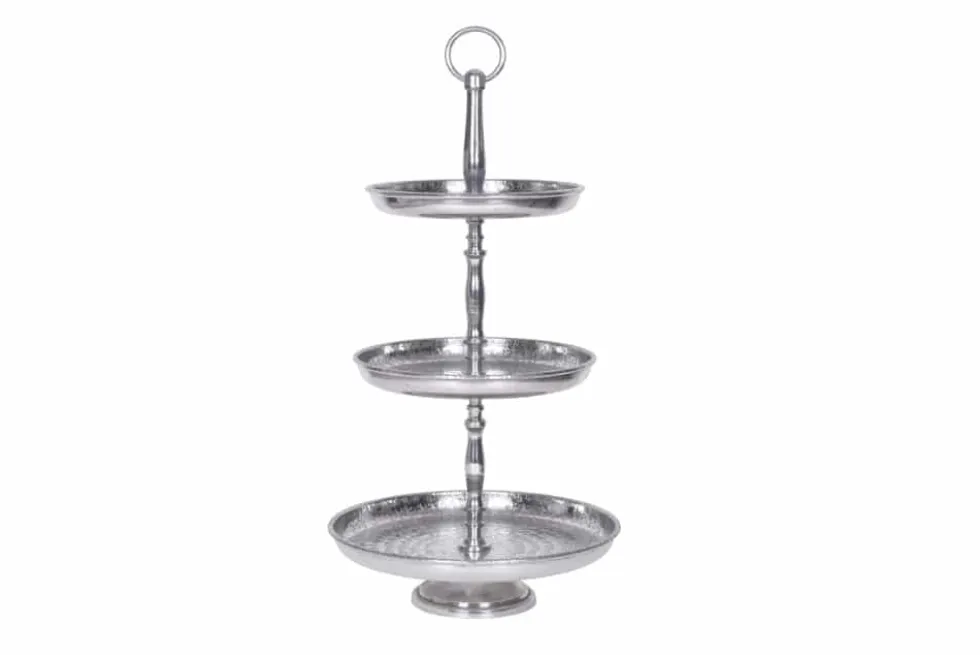 Design Etagere ORIENT 50cm silber im Wild Hammerschlag mit drei Etagen