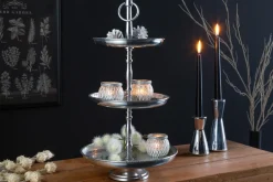 Design Etagere ORIENT 50cm silber im Wild Hammerschlag mit drei Etagen