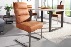 Design Freischwinger Stuhl COMFORT hellbraun mit Edelstahl-Gestell