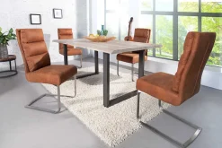 Design Freischwinger Stuhl COMFORT hellbraun mit Edelstahl-Gestell