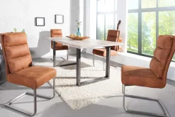Design Freischwinger Stuhl COMFORT hellbraun mit Edelstahl-Gestell