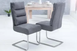Design Freischwinger Stuhl COMFORT vintage grau mit Edelstahl-Gestell