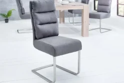Design Freischwinger Stuhl COMFORT vintage grau mit Edelstahl-Gestell