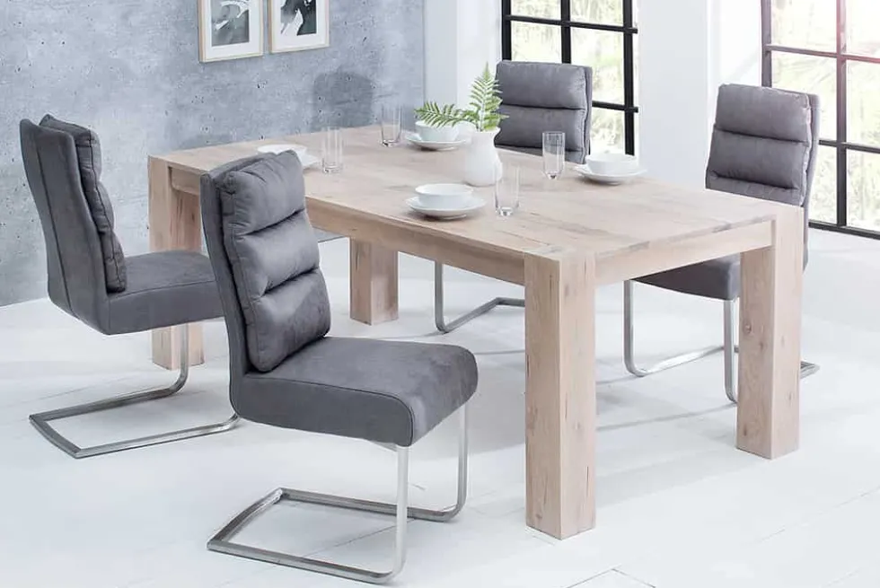 Design Freischwinger Stuhl COMFORT vintage grau mit Edelstahl-Gestell