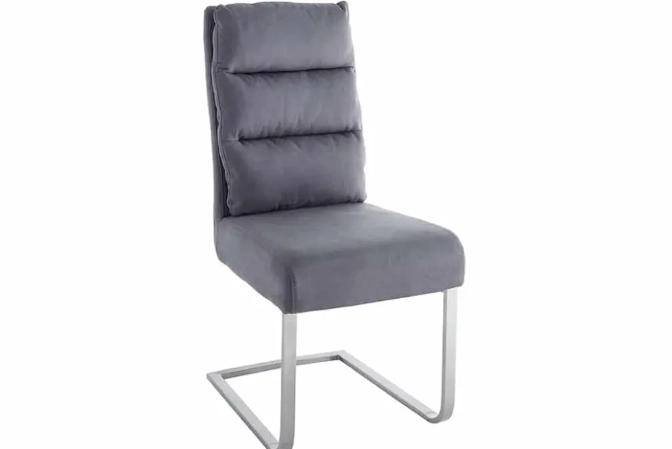 Design Freischwinger Stuhl COMFORT vintage grau mit Edelstahl-Gestell