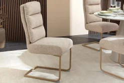 Design Freischwinger Stuhl COMFORT beige Strukturstoff mit Metallgestell