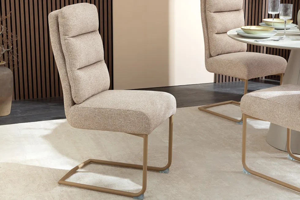 Design Freischwinger Stuhl COMFORT beige Strukturstoff mit Metallgestell