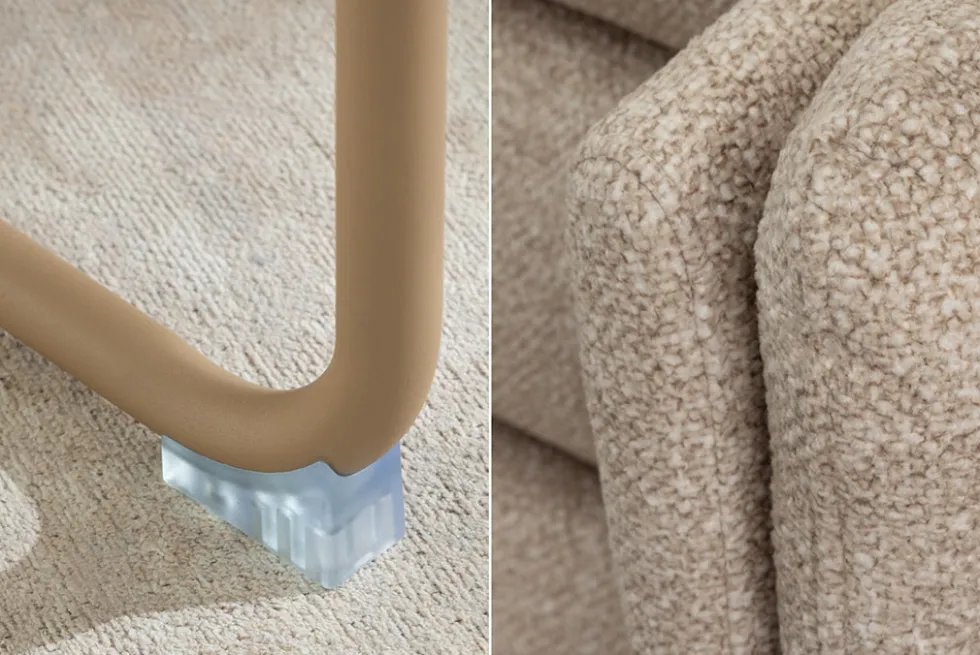 Design Freischwinger Stuhl COMFORT beige Strukturstoff mit Metallgestell
