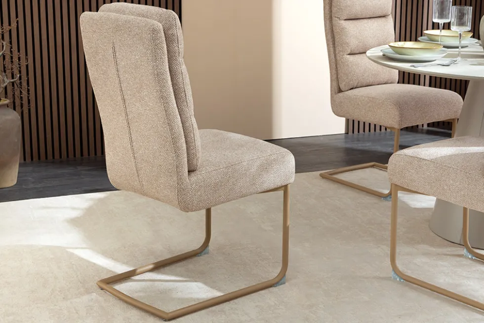 Design Freischwinger Stuhl COMFORT beige Strukturstoff mit Metallgestell