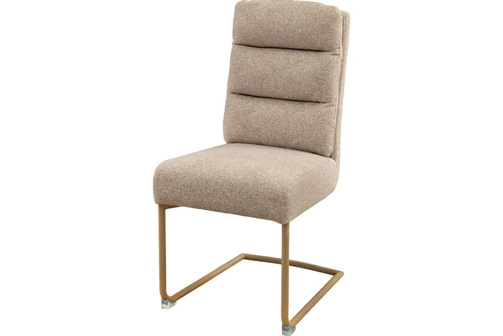 Design Freischwinger Stuhl COMFORT beige Strukturstoff mit Metallgestell