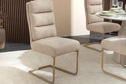 Design Freischwinger Stuhl COMFORT beige Strukturstoff mit Metallgestell