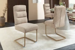 Design Freischwinger Stuhl COMFORT beige Strukturstoff mit Metallgestell