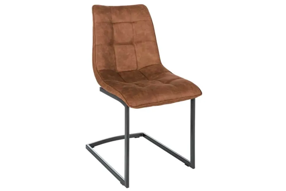 Design Freischwinger Stuhl MIAMI braun antik Metallgestell matt schwarz