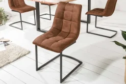 Design Freischwinger Stuhl MIAMI braun antik Metallgestell matt schwarz