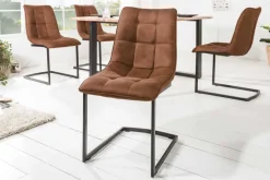 Design Freischwinger Stuhl MIAMI braun antik Metallgestell matt schwarz