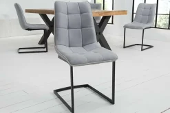 Design Freischwinger Stuhl MIAMI hellgrau Metallgestell matt schwarz