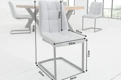 Design Freischwinger Stuhl MIAMI hellgrau Metallgestell matt schwarz