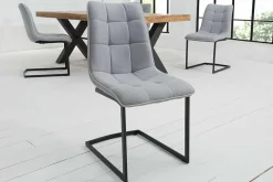 Design Freischwinger Stuhl MIAMI hellgrau Metallgestell matt schwarz