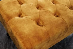 Design Fußhocker CHESTERFIELD 80cm senfgelb Samt Knopfheftung Nietenbesatz